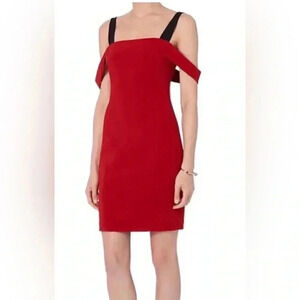 Woman 5 A 7 CINQ A SEPT red Black Off Shoulder Anova Mini Cocktail Dress Sz 4